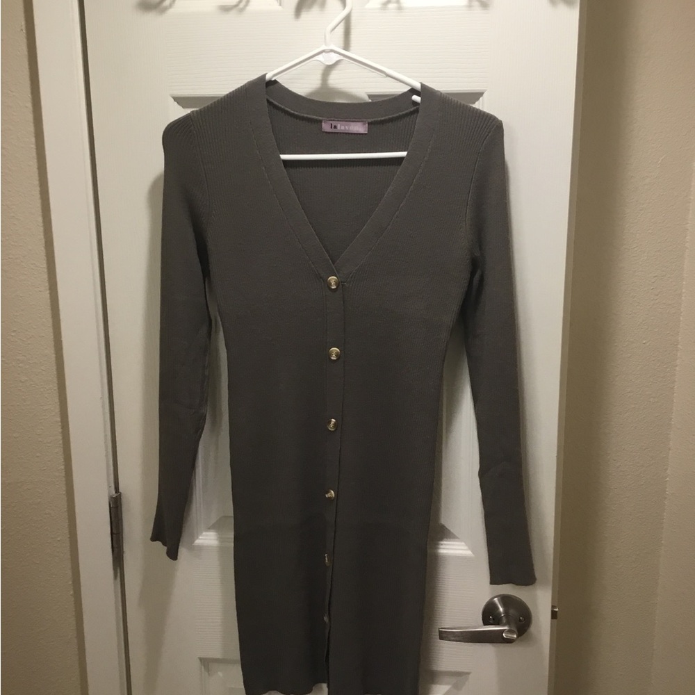 Lalavon Army Green Button-Up Dress